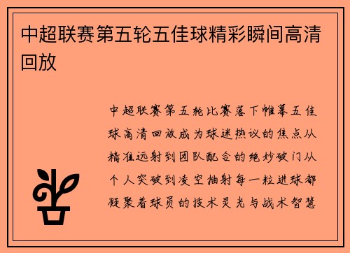 中超联赛第五轮五佳球精彩瞬间高清回放